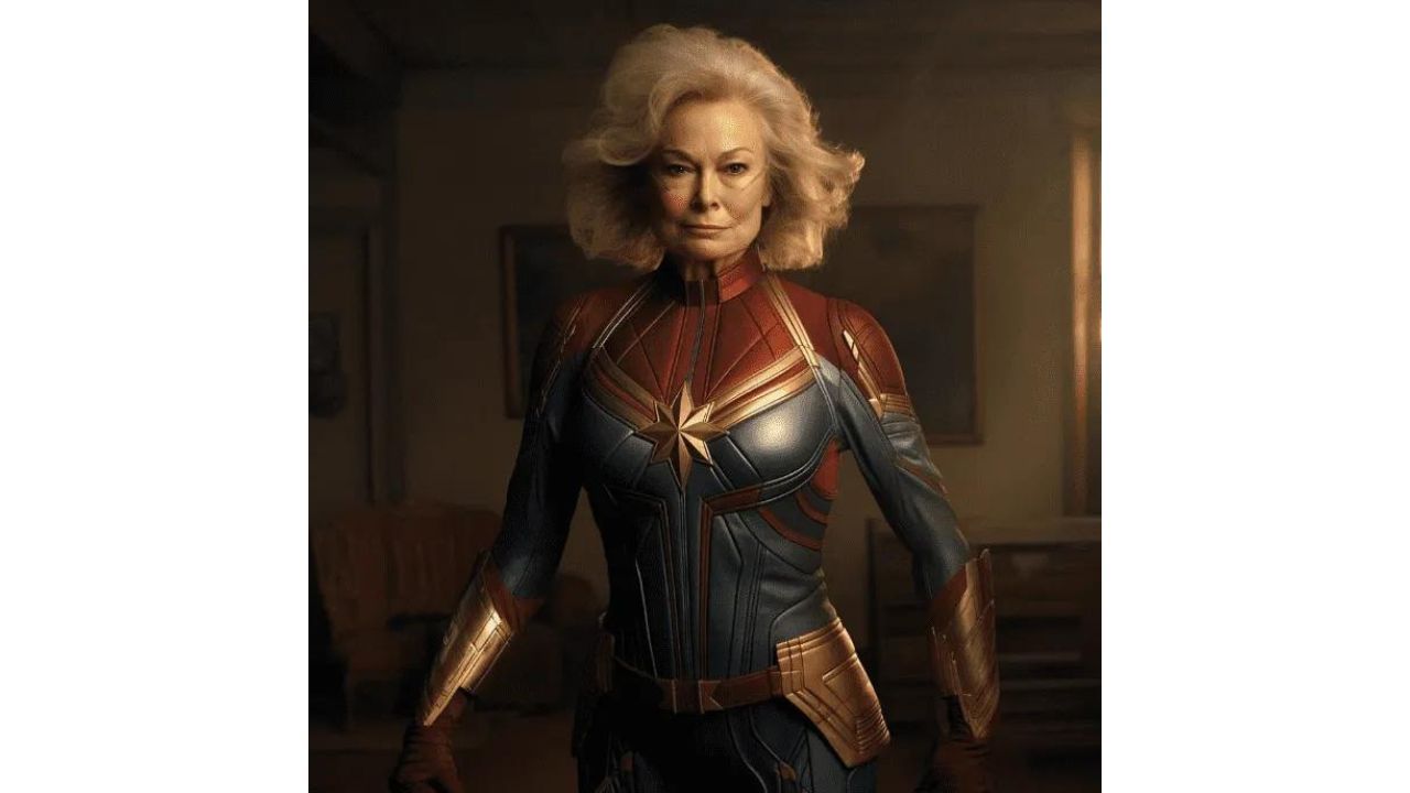 Así se vería Capitana Marvel con 80 años según esta IA.