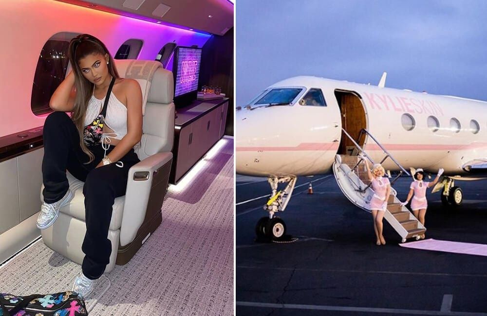 Kylie Jenner tiene su jet con colores rosa.
