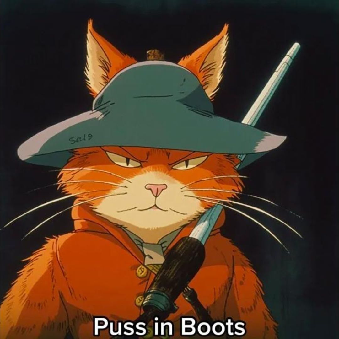 Así se vería Gato con botas según una IA en el mundo de Studio Ghibli.