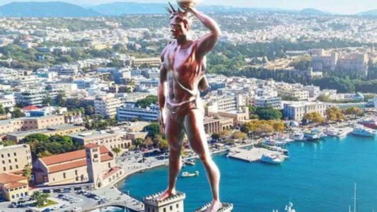 Así se vería el El Coloso de Rodas en la antiguedad según la IA,