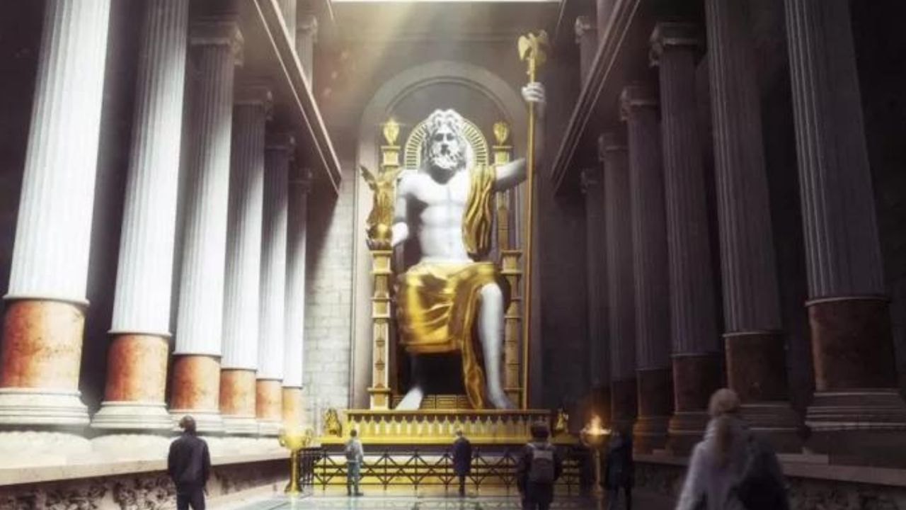 Asi se verían La estatua de Zeus en la antiguedad según la IA.