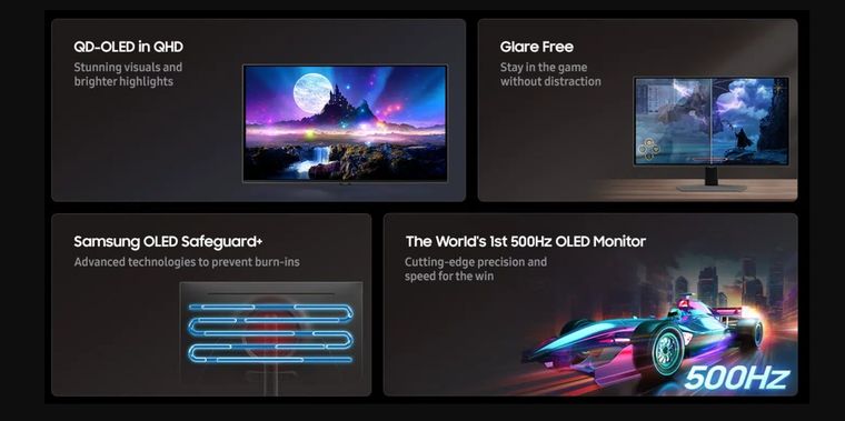 El Samsung Odyssey G6 es un monitor de 27 pulgadas con resolución QHD (2560 x 1440 píxeles) y una tasa de refresco de 500 Hz