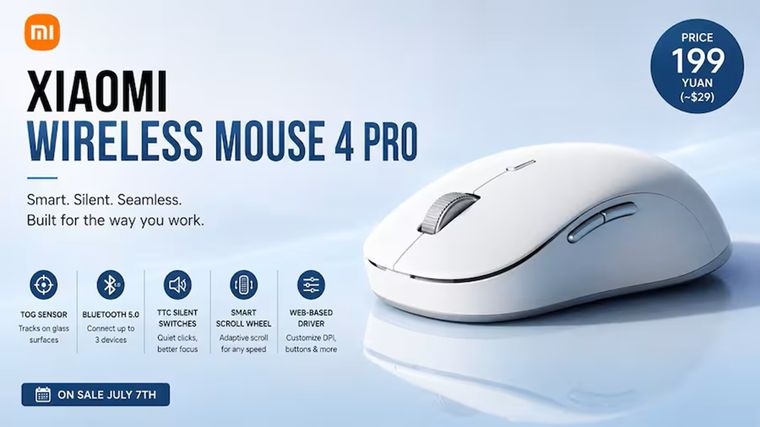 El nuevo mouse inalámbrico de Xiaomi incorpora varios niveles de DPI y una rueda inteligente. El nuevo mouse inalámbrico de Xiaomi incorpora varios niveles de DPI y una rueda inteligente.