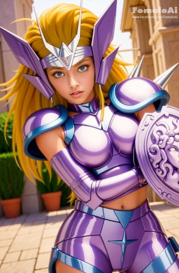 El retrato digital, creado por el usuario de Facebook Female IA, muestra a la versión femenina de Algol, con una armadura detalladamente diseñada El retrato digital, creado por el usuario de Facebook Female IA, muestra a la versión femenina de Algol, con una armadura detalladamente diseñada