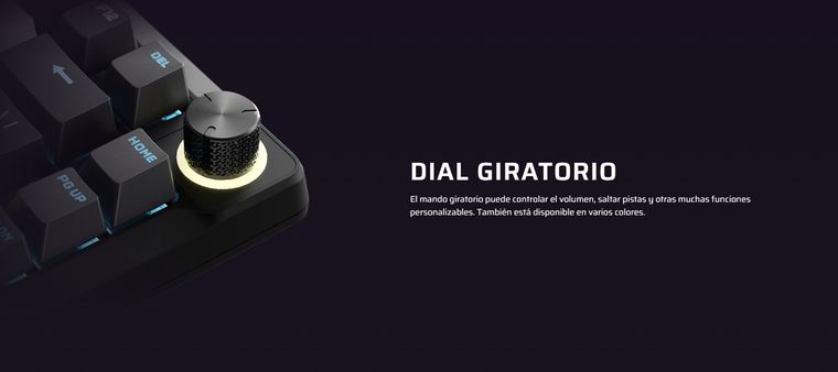 Permite seleccionar entre dos módulos en la esquina superior derecha: un dial giratorio multifunción o un módulo LCD que muestra estadísticas del sistema en tiempo real.