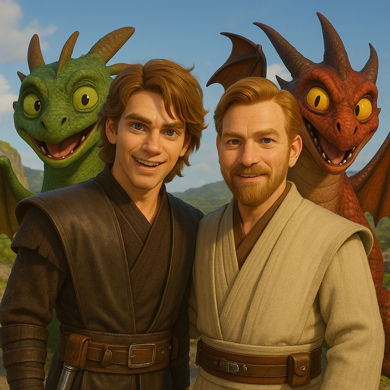Anakin Skywalker y Obi Wan Kenobi recreados con inteligencia artificial al estilo de animación Dreamworks Anakin Skywalker y Obi Wan Kenobi recreados con inteligencia artificial al estilo de animación Dreamworks