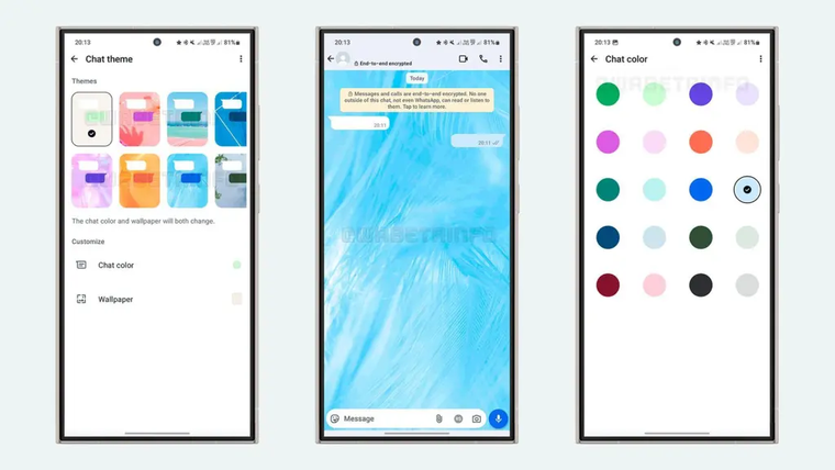 La función para personalizar los chats de WhatsApp incluye colores como lila, verde menta y rojo coral. La función para personalizar los chats de WhatsApp incluye colores como lila, verde menta y rojo coral.