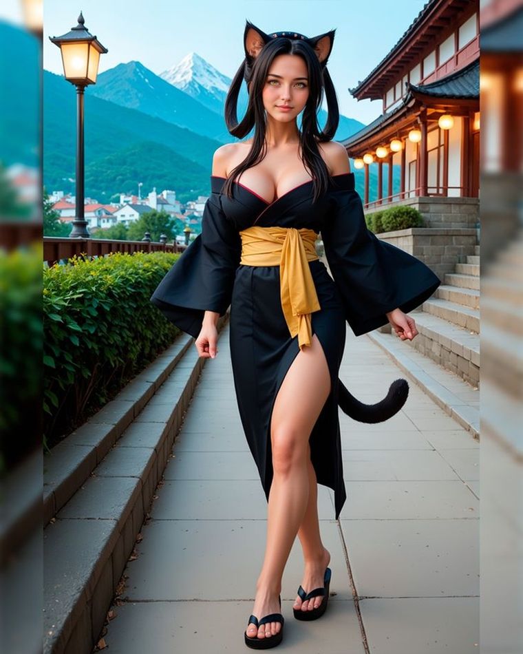 Su atuendo típico es un kimono corto de color negro, adornado con motivos florales, que resalta su agilidad y feminidad. Su atuendo típico es un kimono corto de color negro, adornado con motivos florales, que resalta su agilidad y feminidad.