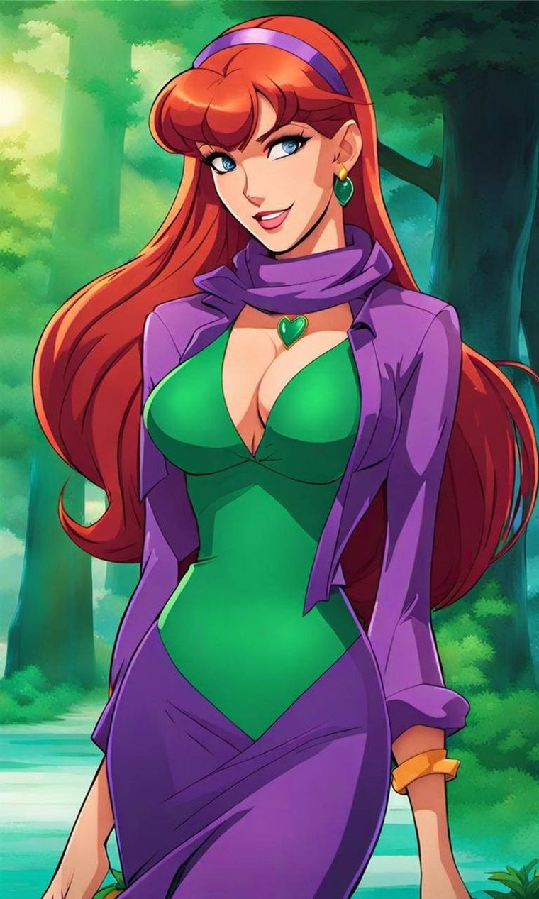 Daphne Blake tiene el cabello pelirrojo y su sentido de la moda la distinguen como la más elegante y glamurosa del grupo de Scooby Doo. Daphne Blake tiene el cabello pelirrojo y su sentido de la moda la distinguen como la más elegante y glamurosa del grupo de Scooby Doo.