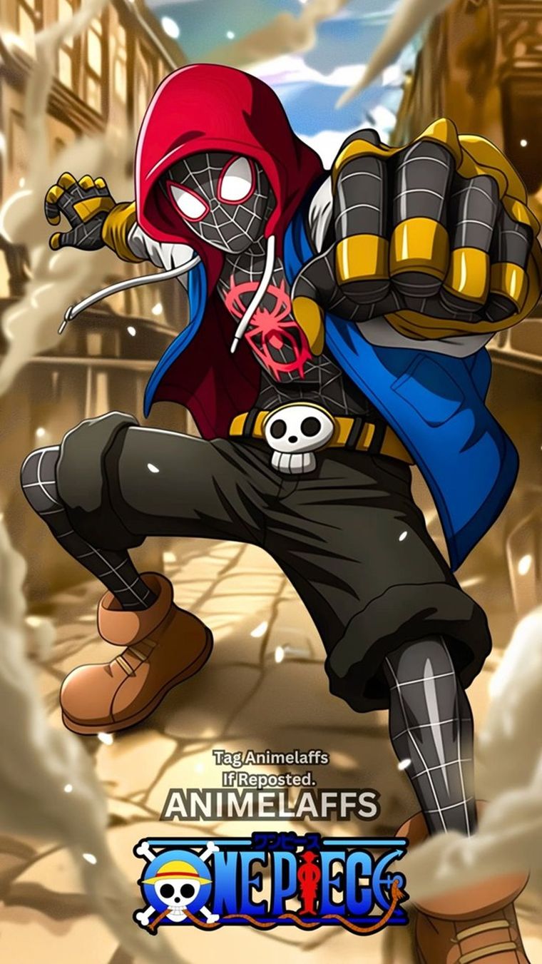 El Spider-Man de Miles Morales surcando los mares del Grand Line en One Piece. El Spider-Man de Miles Morales surcando los mares del Grand Line en One Piece.