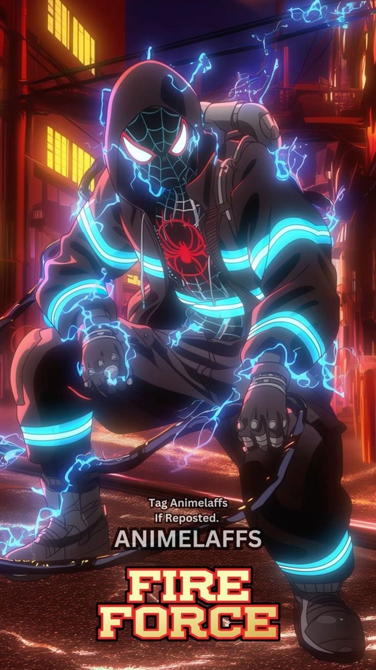 Miles Morales como un pirocinético de tercera generación en Fire Force. Miles Morales como un pirocinético de tercera generación en Fire Force.