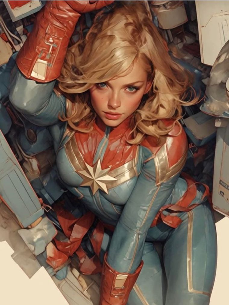 Viste un traje rojo, azul y dorado, con una estrella central que representa la insignia kree. Viste un traje rojo, azul y dorado, con una estrella central que representa la insignia kree.