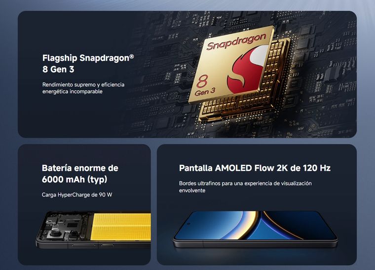 Equipado con el procesador Snapdragon 8 Gen 3, el mismo que montan muchos de los móviles tope de gama de 2024, este terminal garantiza una experiencia fluida, incluso en juegos y aplicaciones exigentes.