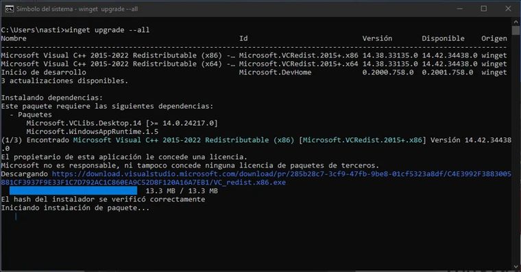 Windows cuenta con una función integrada llamada Winget, que permite instalar, actualizar y gestionar programas directamente desde la línea de comandos.
