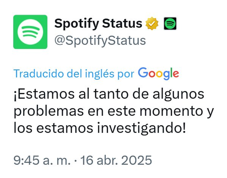 El comunicado de Spotify tras la caída mundial de la app de música El comunicado de Spotify tras la caída mundial de la app de música