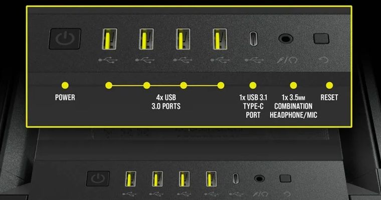 Revisa cuántos puertos frontales ofrece la caja. Revisa cuántos puertos frontales ofrece la caja.