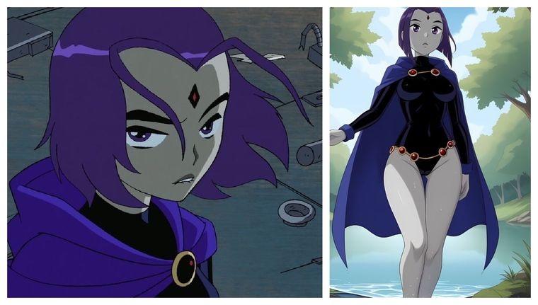 Raven es una joven mitad humana y mitad demonio, hija del poderoso y malévolo Trigon